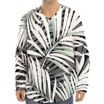 Black White Tropical Leaf Pattern Print Long Sleeve Baseball Jersey