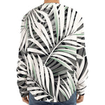 Black White Tropical Leaf Pattern Print Long Sleeve Baseball Jersey