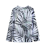 Black White Tropical Leaf Pattern Print Long Sleeve Short Coat