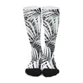 Black White Tropical Leaf Pattern Print Long Socks
