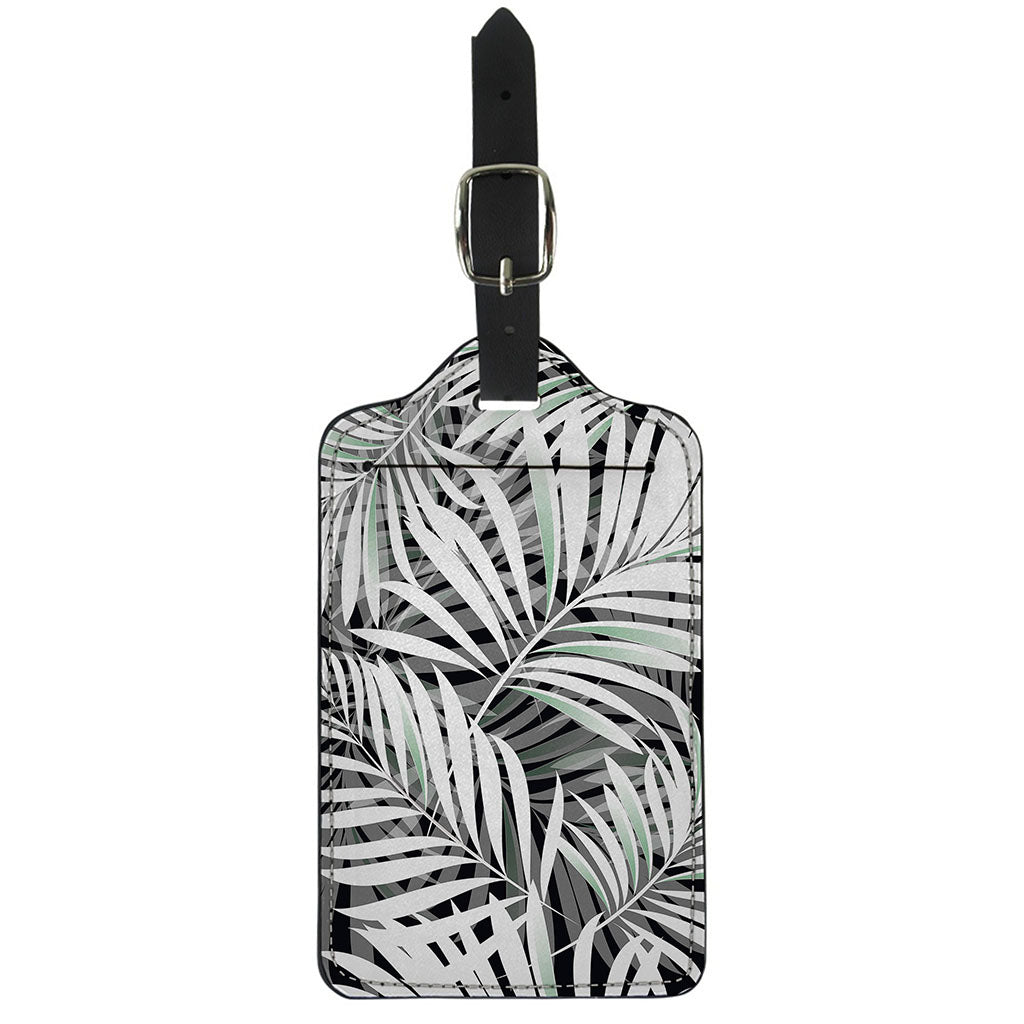 Black White Tropical Leaf Pattern Print Luggage Tag