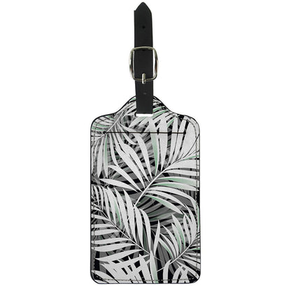 Black White Tropical Leaf Pattern Print Luggage Tag