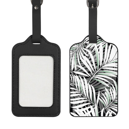 Black White Tropical Leaf Pattern Print Luggage Tag