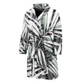 Black White Tropical Leaf Pattern Print Men's Bathrobe