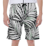 Black White Tropical Leaf Pattern Print Men's Beach Shorts