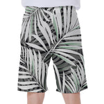 Black White Tropical Leaf Pattern Print Men's Beach Shorts