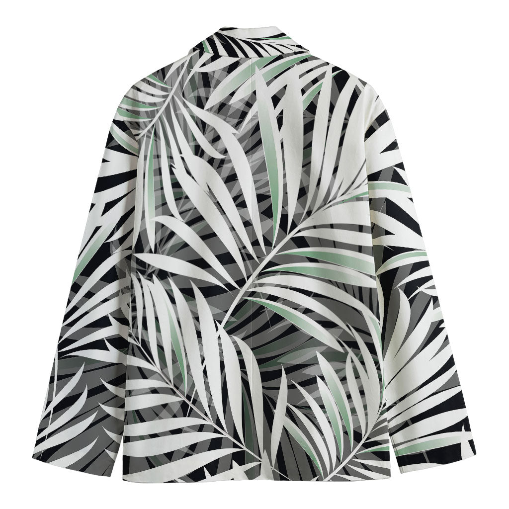Black White Tropical Leaf Pattern Print Men's Blazer