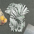 Black White Tropical Leaf Pattern Print Men's Bodysuit