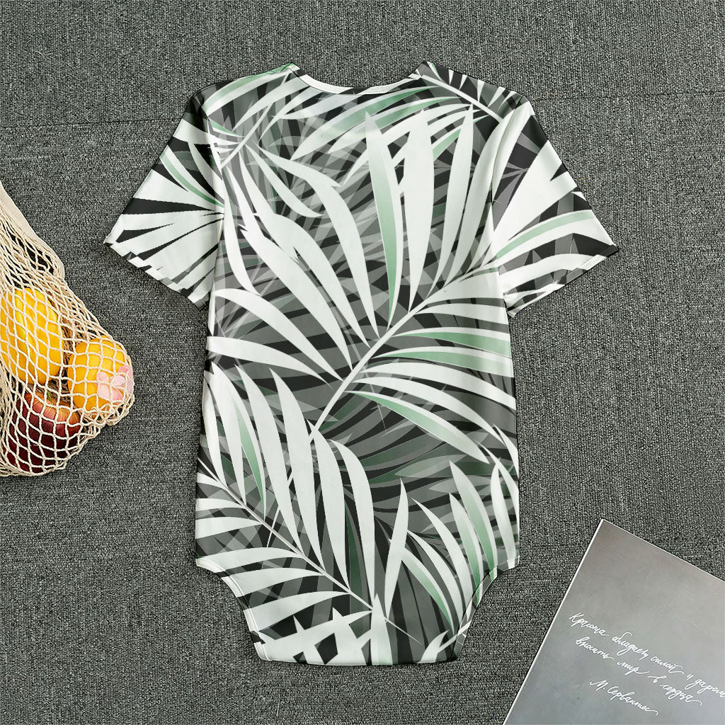 Black White Tropical Leaf Pattern Print Men's Bodysuit