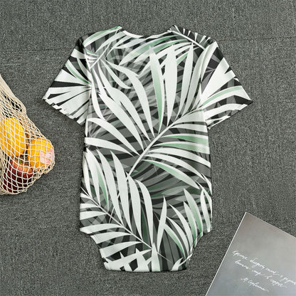 Black White Tropical Leaf Pattern Print Men's Bodysuit