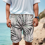 Black White Tropical Leaf Pattern Print Men's Cargo Shorts