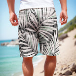Black White Tropical Leaf Pattern Print Men's Cargo Shorts