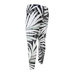 Black White Tropical Leaf Pattern Print Men's Compression Pants