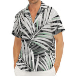 Black White Tropical Leaf Pattern Print Men's Deep V-Neck Shirt
