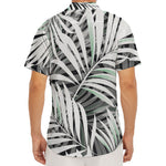 Black White Tropical Leaf Pattern Print Men's Deep V-Neck Shirt