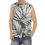 Black White Tropical Leaf Pattern Print Men's Fitness Tank Top