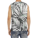 Black White Tropical Leaf Pattern Print Men's Fitness Tank Top