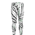 Black White Tropical Leaf Pattern Print Men's leggings