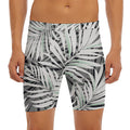 Black White Tropical Leaf Pattern Print Men's Long Boxer Briefs