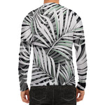 Black White Tropical Leaf Pattern Print Men's Long Sleeve Rash Guard