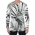 Black White Tropical Leaf Pattern Print Men's Long Sleeve T-Shirt