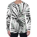 Black White Tropical Leaf Pattern Print Men's Long Sleeve T-Shirt