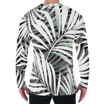 Black White Tropical Leaf Pattern Print Men's Long Sleeve T-Shirt