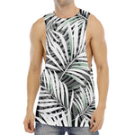 Black White Tropical Leaf Pattern Print Men's Muscle Tank Top