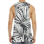 Black White Tropical Leaf Pattern Print Men's Muscle Tank Top