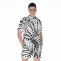 Black White Tropical Leaf Pattern Print Men's Romper