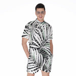 Black White Tropical Leaf Pattern Print Men's Rompers