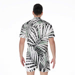 Black White Tropical Leaf Pattern Print Men's Rompers