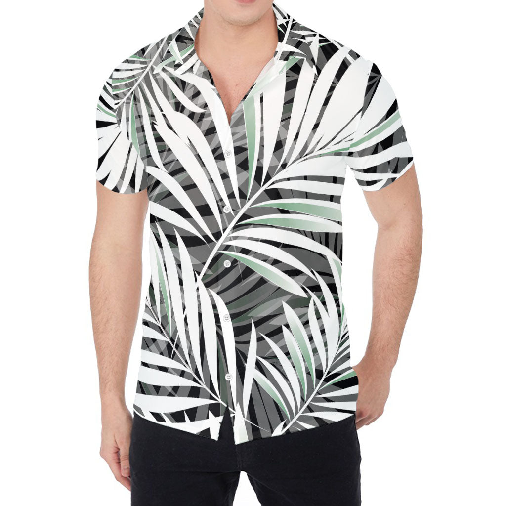 Black White Tropical Leaf Pattern Print Men's Shirt