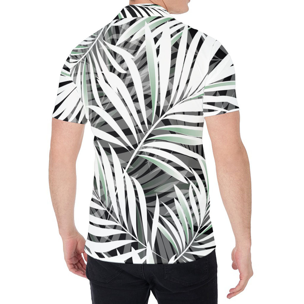 Black White Tropical Leaf Pattern Print Men's Shirt