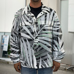 Black White Tropical Leaf Pattern Print Men's Shirt Jacket