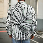 Black White Tropical Leaf Pattern Print Men's Shirt Jacket