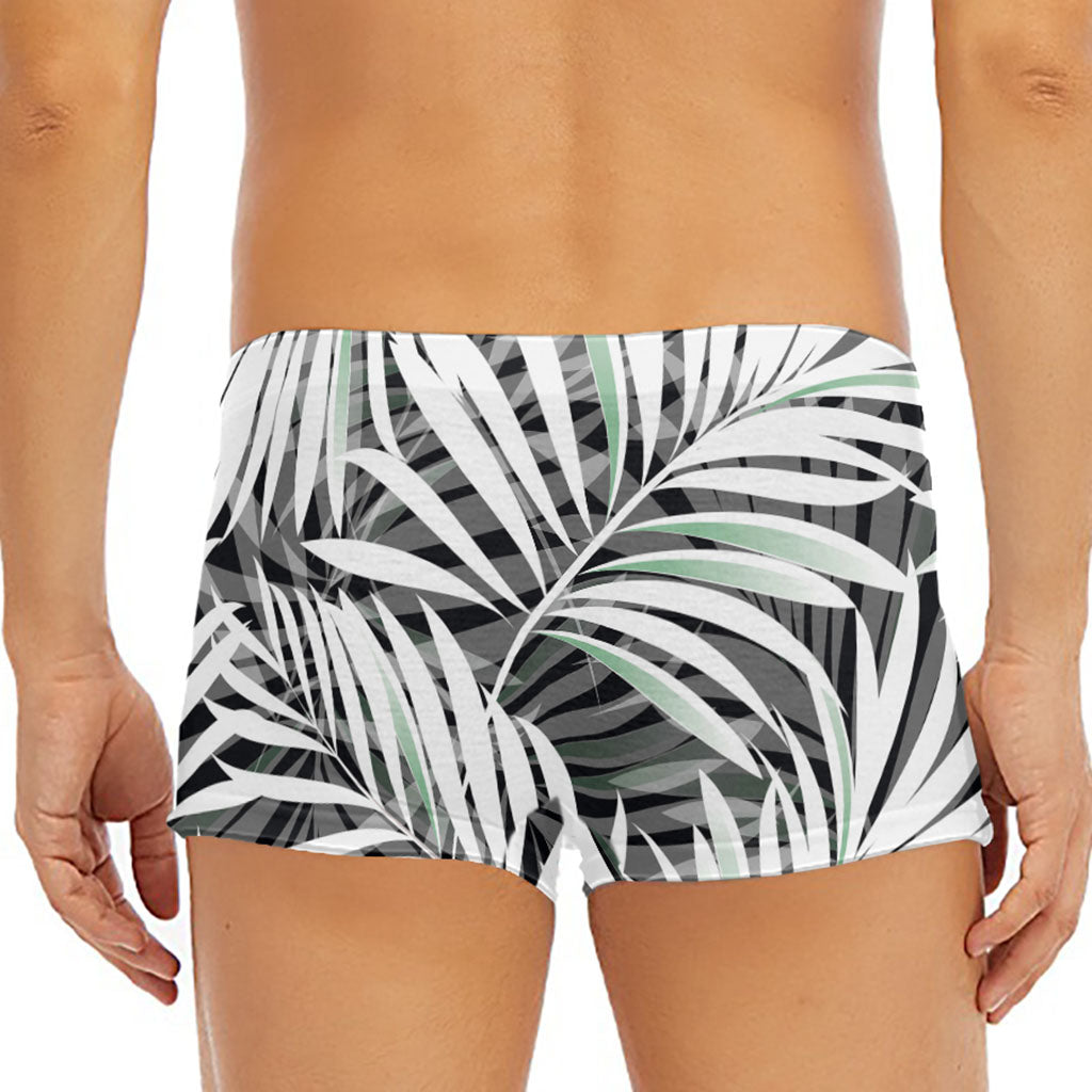 Black White Tropical Leaf Pattern Print Men's Short Boxer Briefs