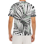 Black White Tropical Leaf Pattern Print Men's Short Sleeve Rash Guard