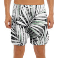 Black White Tropical Leaf Pattern Print Men's Split Running Shorts