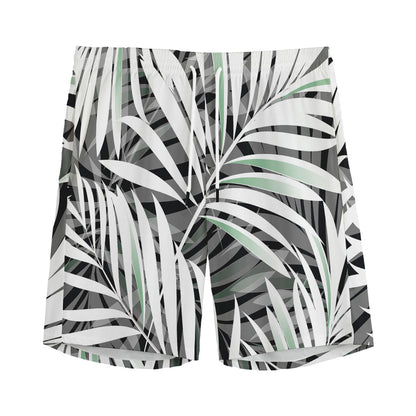 Black White Tropical Leaf Pattern Print Men's Sports Shorts