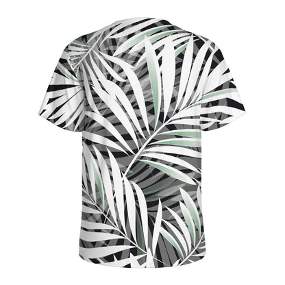 Black White Tropical Leaf Pattern Print Men's Sports T-Shirt