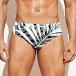 Black White Tropical Leaf Pattern Print Men's Swim Briefs