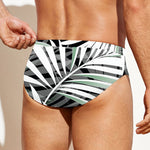 Black White Tropical Leaf Pattern Print Men's Swim Briefs