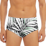 Black White Tropical Leaf Pattern Print Men's Triangle Swim Briefs