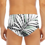Black White Tropical Leaf Pattern Print Men's Triangle Swim Briefs