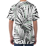 Black White Tropical Leaf Pattern Print Men's Velvet T-Shirt