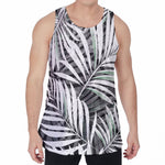 Black White Tropical Leaf Pattern Print Men's Velvet Tank Top