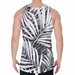 Black White Tropical Leaf Pattern Print Men's Velvet Tank Top