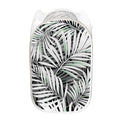 Black White Tropical Leaf Pattern Print Mesh Laundry Hamper