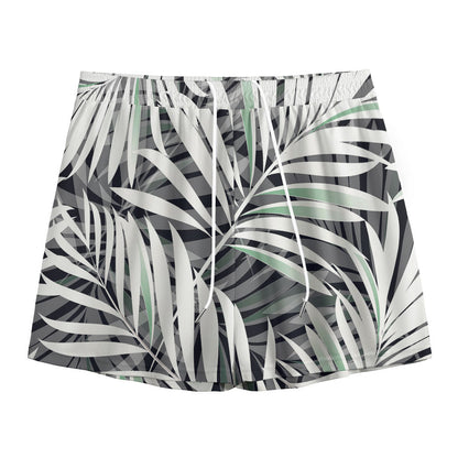 Black White Tropical Leaf Pattern Print Mesh Shorts